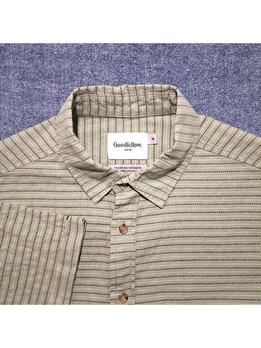 Goodfellow & Co Mens Med Cotton/Linnen Green Casual Seersucker Short Sleeve Polo